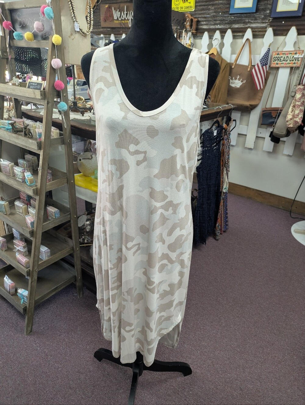 Olive And Oak Sleeveless Neutral Camo Tank Dress